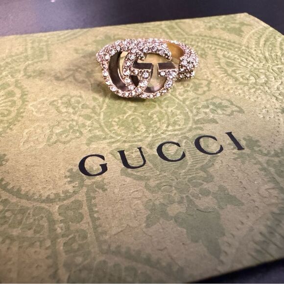 Gucci Signed Barrel Key Crystal Pave Unisex Adjustable Ring - Picture 15 of 15